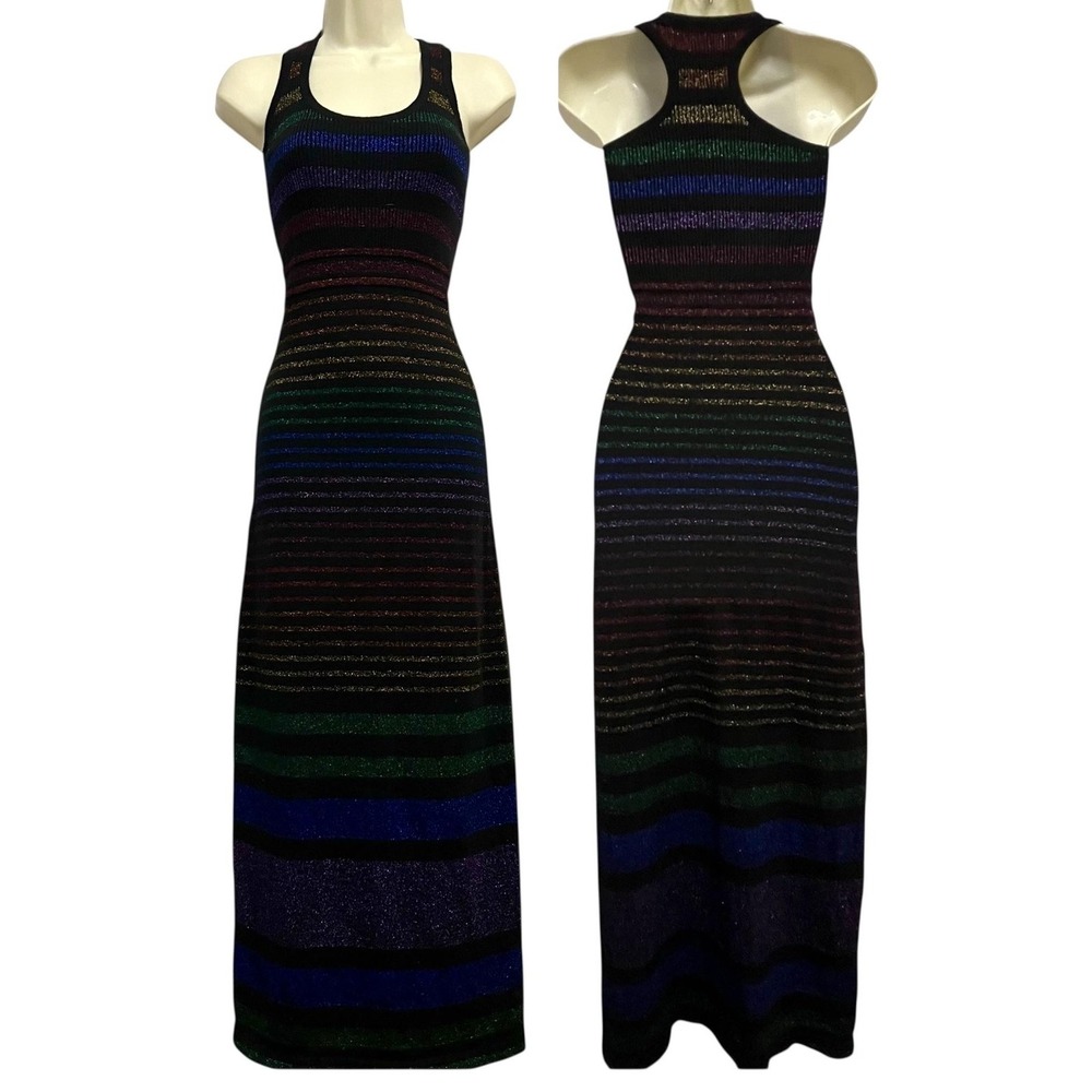 Trina Turk Dress Womens XS/Small Multicolor Striped Metallic Knit Racerback Maxi